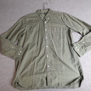 Muji Mens Shirt XL Green Solid Button Down OCBD Oxford Cloth